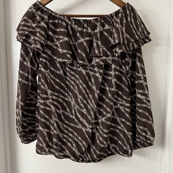 Michael Kors Women's Printed Stadium Ruffled-Overlay Off-The-Shoulder Top - Picture 8 of 8